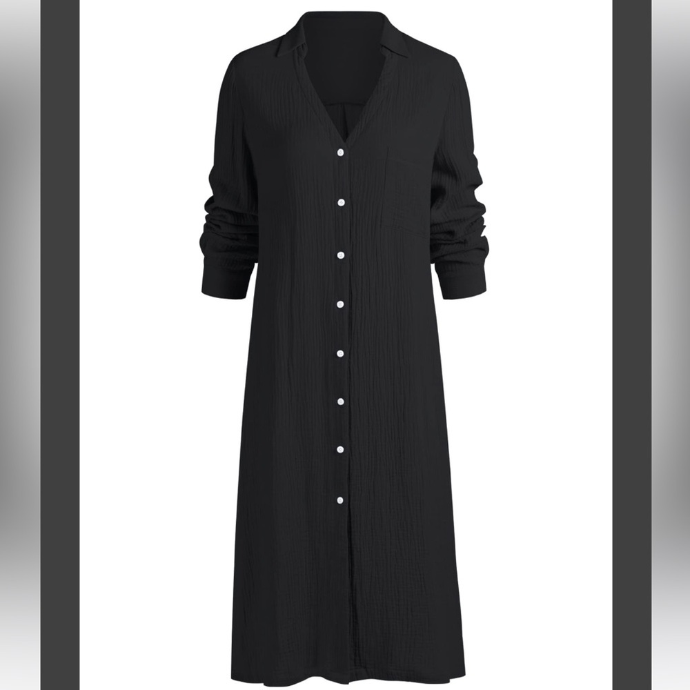 ZAFUL Womens Casual Swimwear Cover Up Long Sleeve Button Down Midi Dress